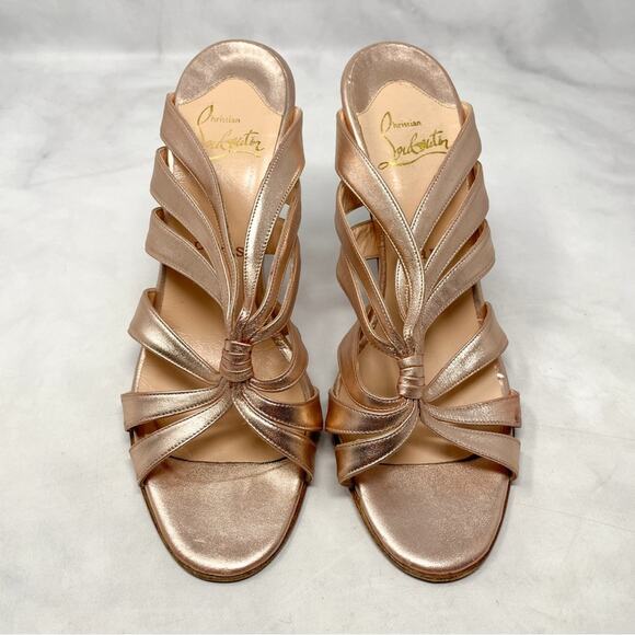 Christian Louboutin Rose Gold Strappy Twist Knot Leather Mule Sandal Heels 39.5 - Picture 2 of 14
